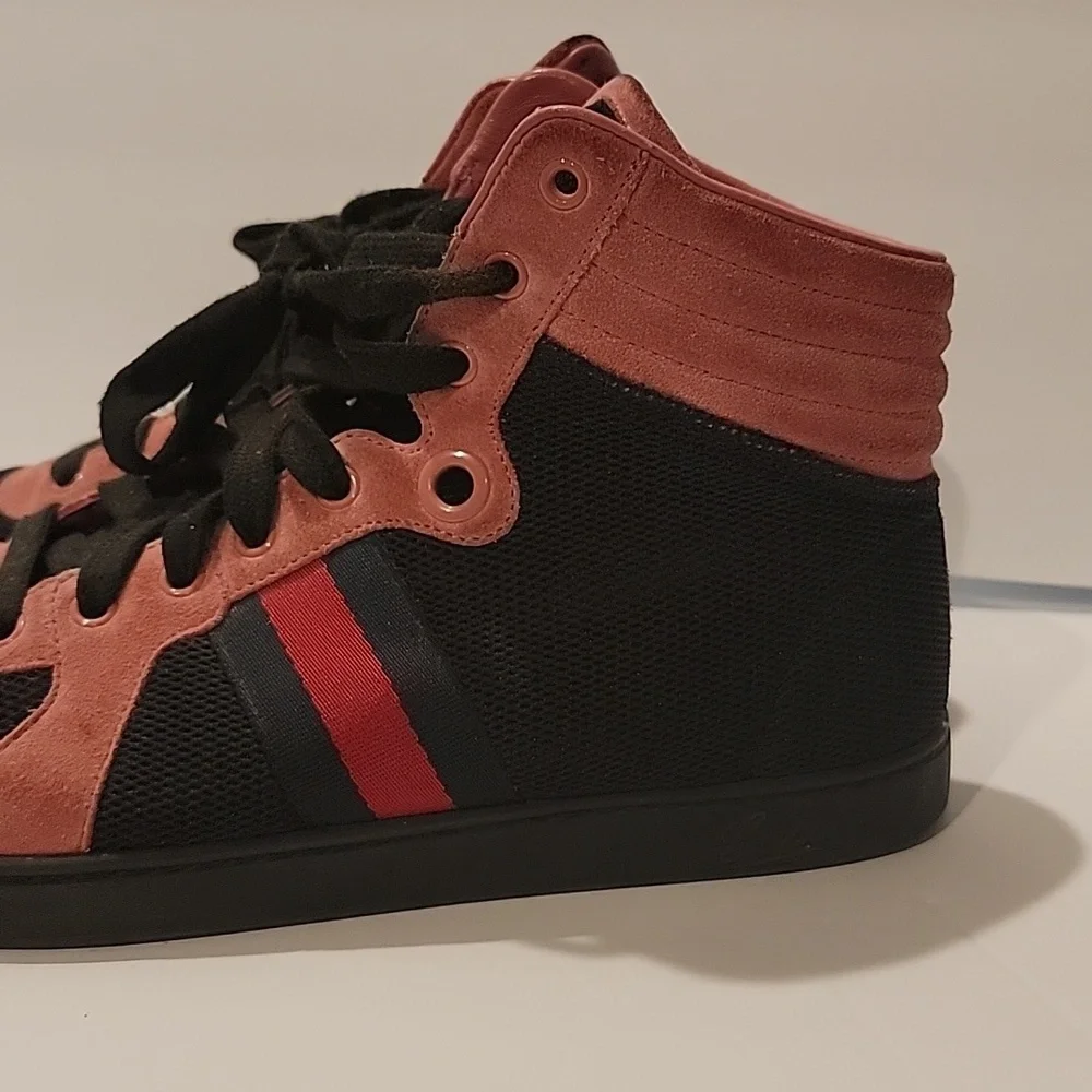 Gucci 9G pink/black web coda high top sneakers gucci size 9 men's uk 9